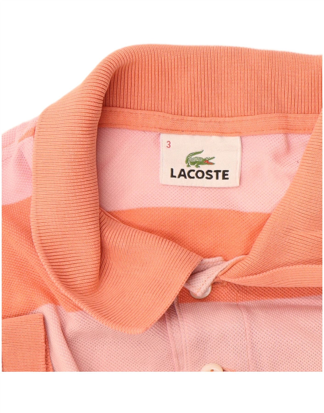 Lacoste Mens Rugby Polo Shirt Size 3 Small Orange Striped Cotton