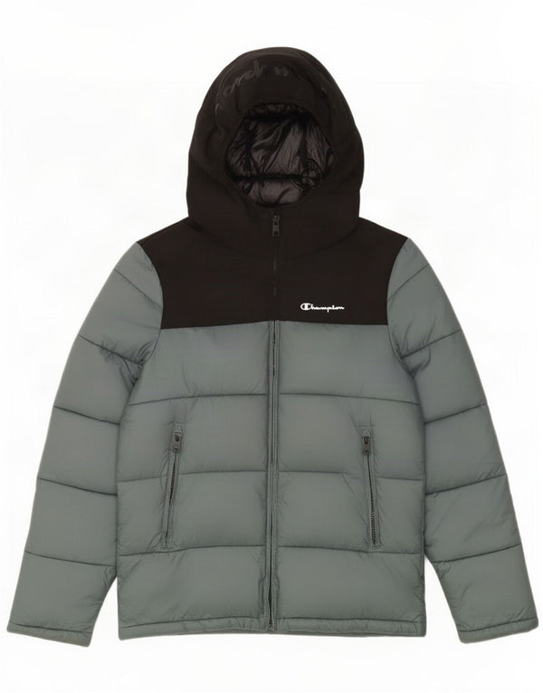 Champion Mens Hooded Padded Jacket UK 36 Small Grey Colourblock Polyamide