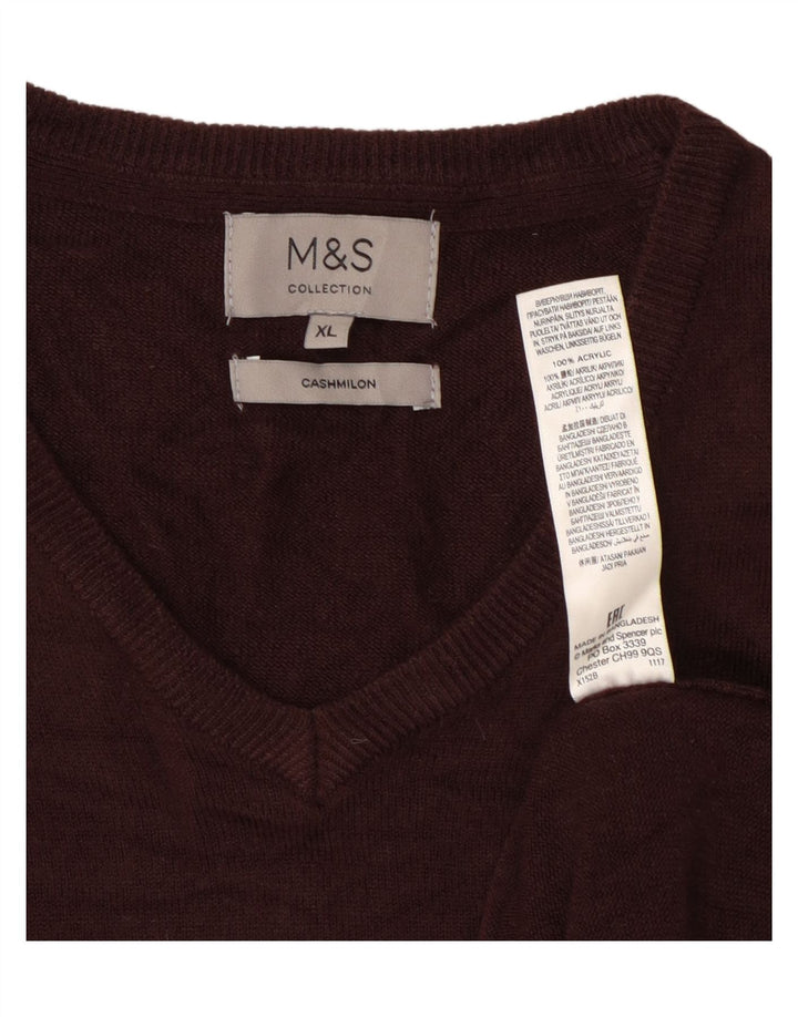 Marks & Spencer Mens V-Neck Jumper Sweater XL Burgundy Acrylic