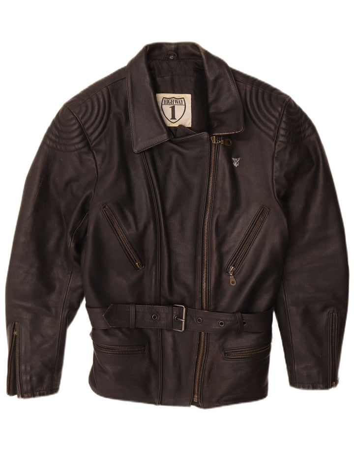 HIGHWAY 1 Womens Biker Jacket IT 40 Small Black Leather