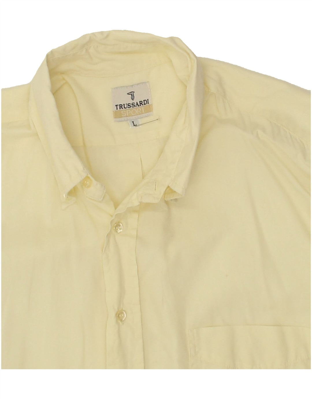 TRUSSARDI Mens Short Sleeve Shirt Large Yellow Vintage Trussardi and Second-Hand Trussardi from Messina Hembry 