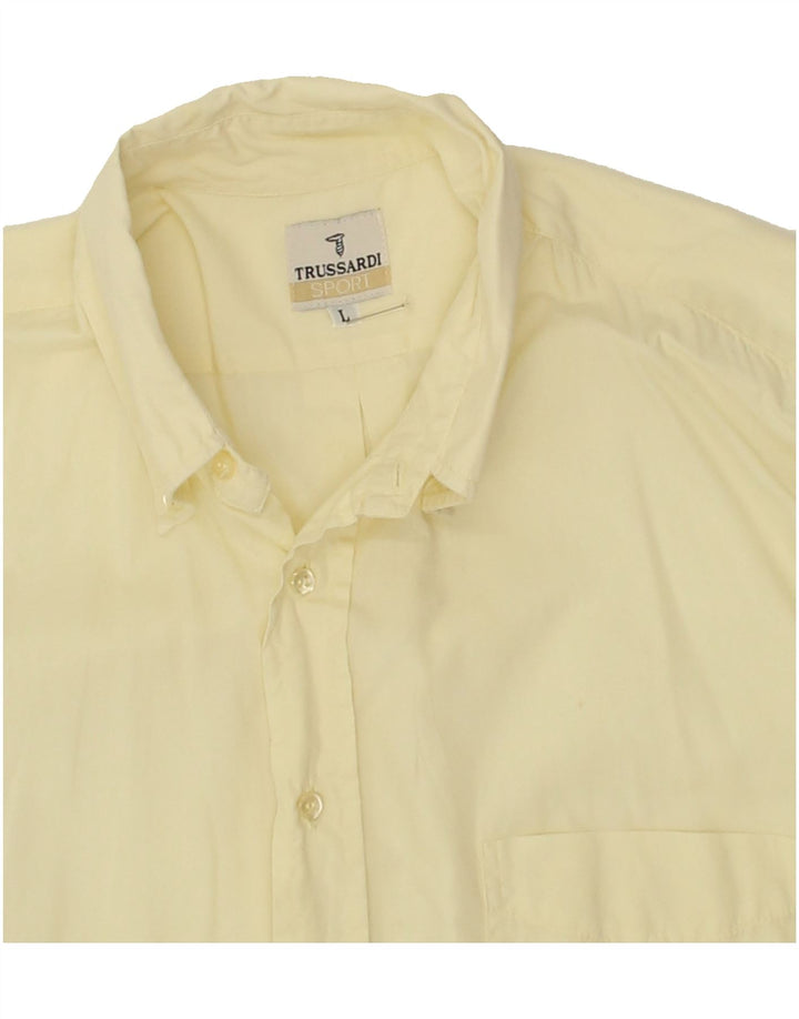 TRUSSARDI Mens Short Sleeve Shirt Large Yellow Vintage Trussardi and Second-Hand Trussardi from Messina Hembry 