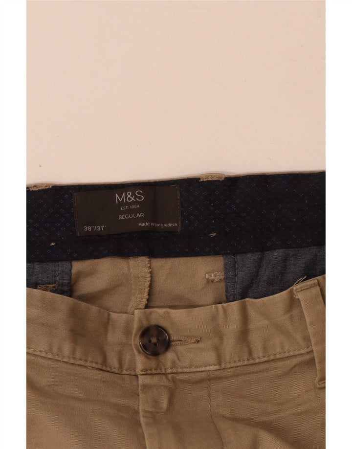 Marks & Spencer Mens Regular Fit Chino Trousers W38 L31 Beige Cotton