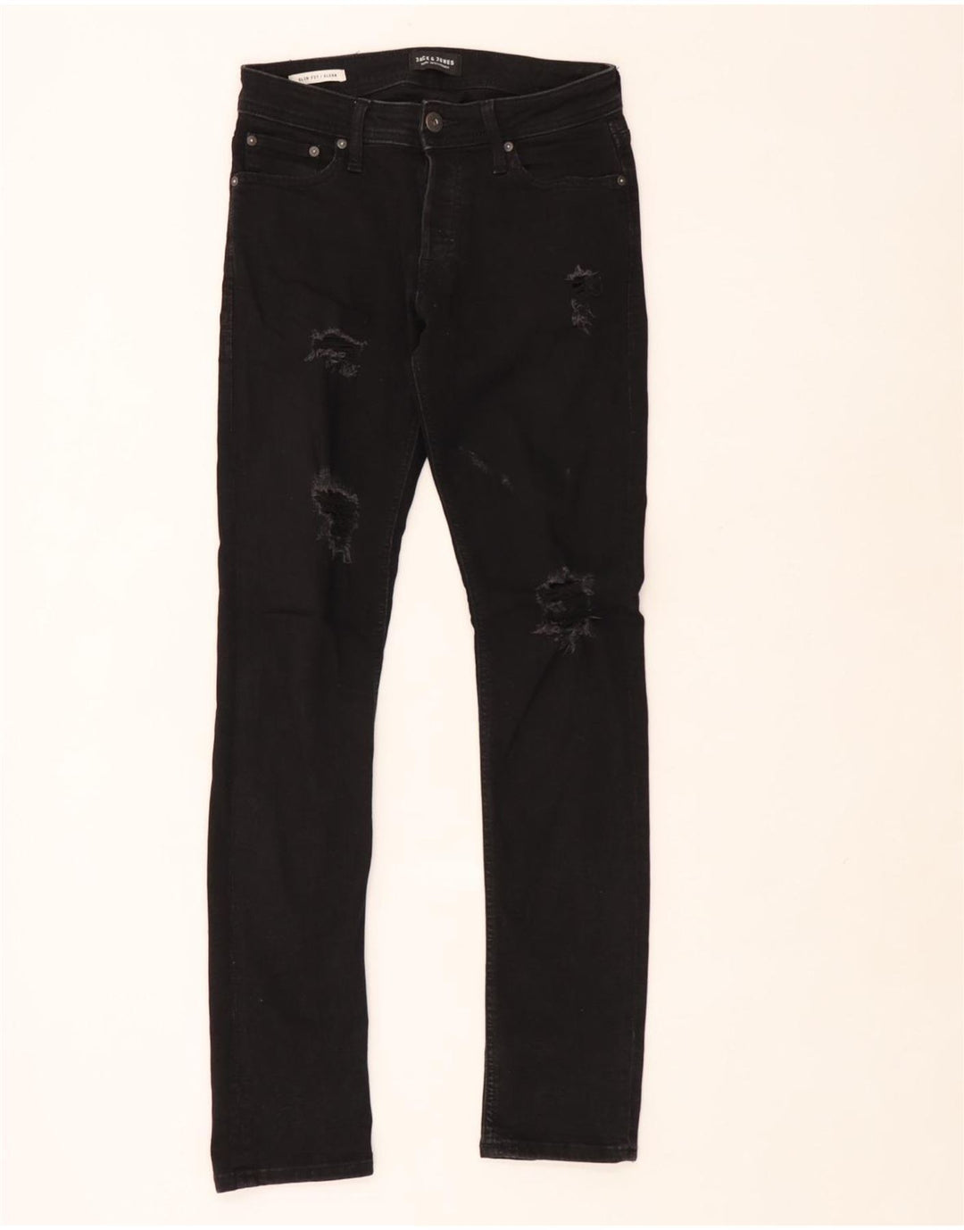Jack & Jones Mens GLENN Distressed Slim Jeans  W28 L32 Black Cotton