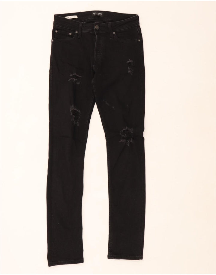 Jack & Jones Mens GLENN Distressed Slim Jeans  W28 L32 Black Cotton
