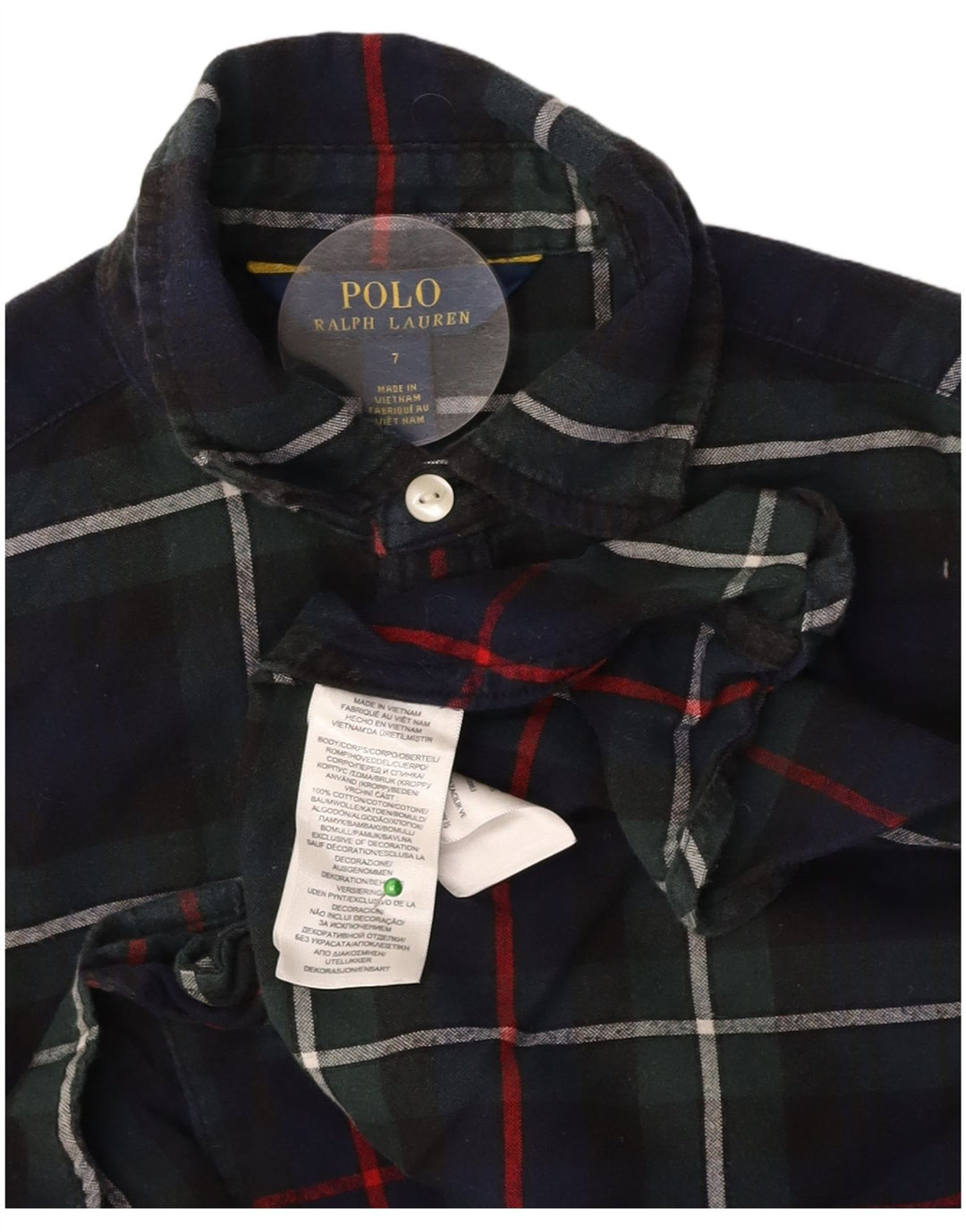 POLO RALPH LAUREN Girls Long Sleeve Shirt Dress 6-7 Years Navy Blue Check