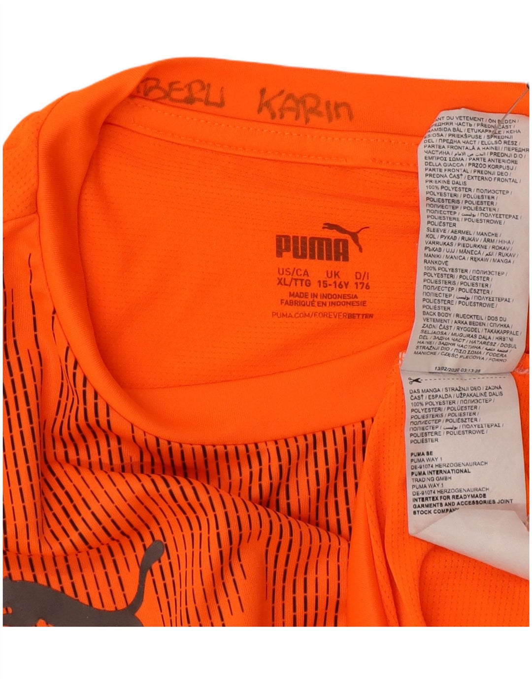 Puma Boys T-Shirt Top 15-16 Years XL Orange Geometric Polyester