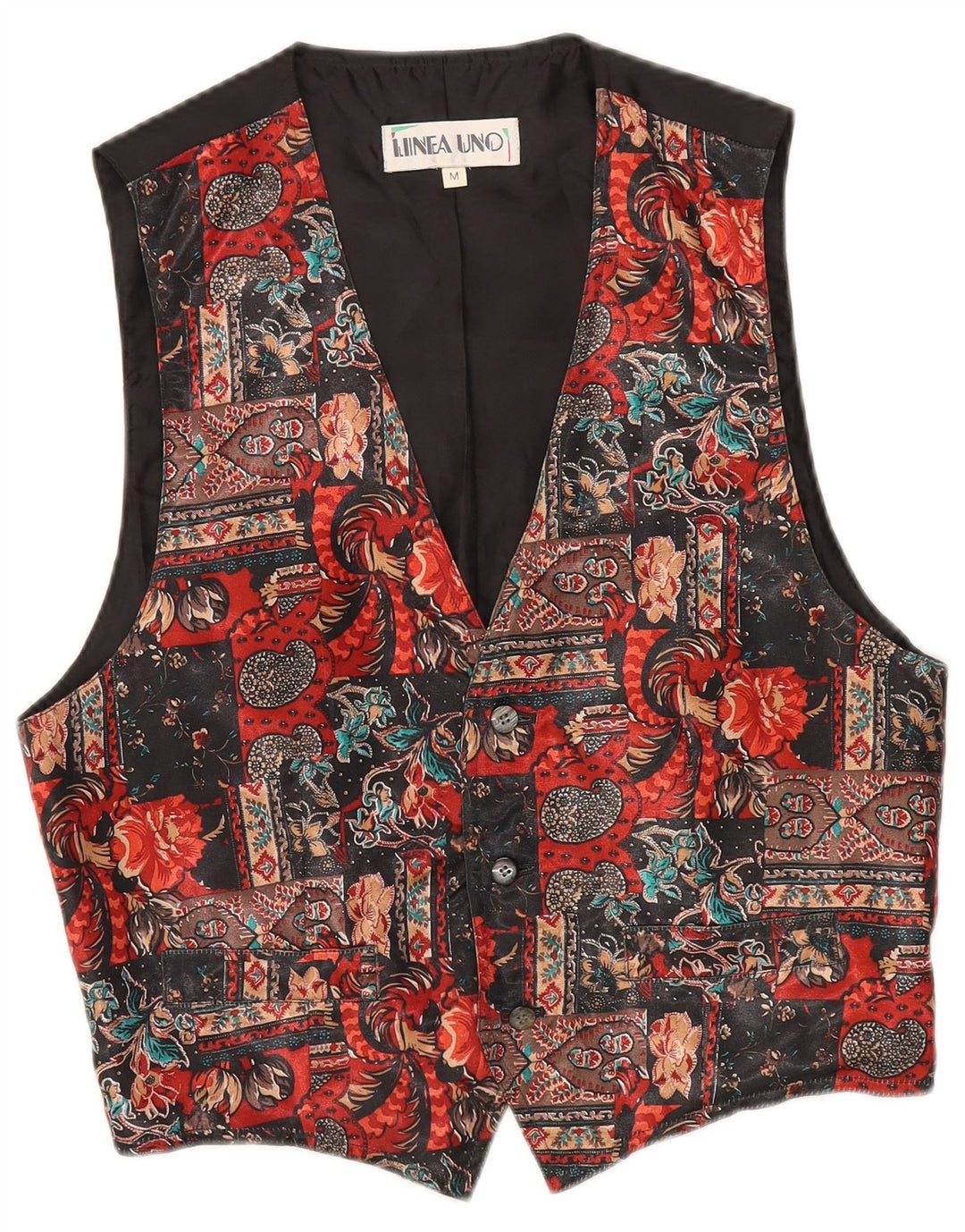 Vintage Mens Waistcoat Medium Multicoloured Floral Polyester