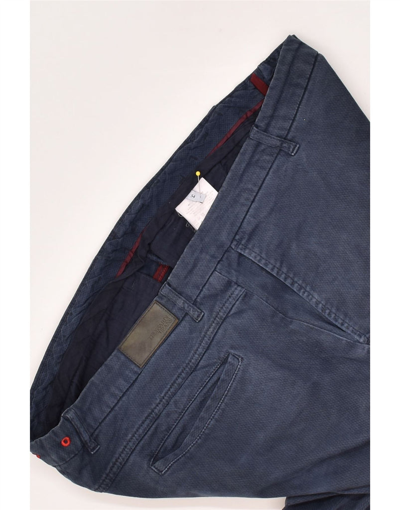 TRUSSARDI Mens Slim Chino Trousers IT 54 2XL W42 L30 Navy Blue Cotton | Vintage Trussardi | Thrift | Second-Hand Trussardi | Used Clothing | Messina Hembry 