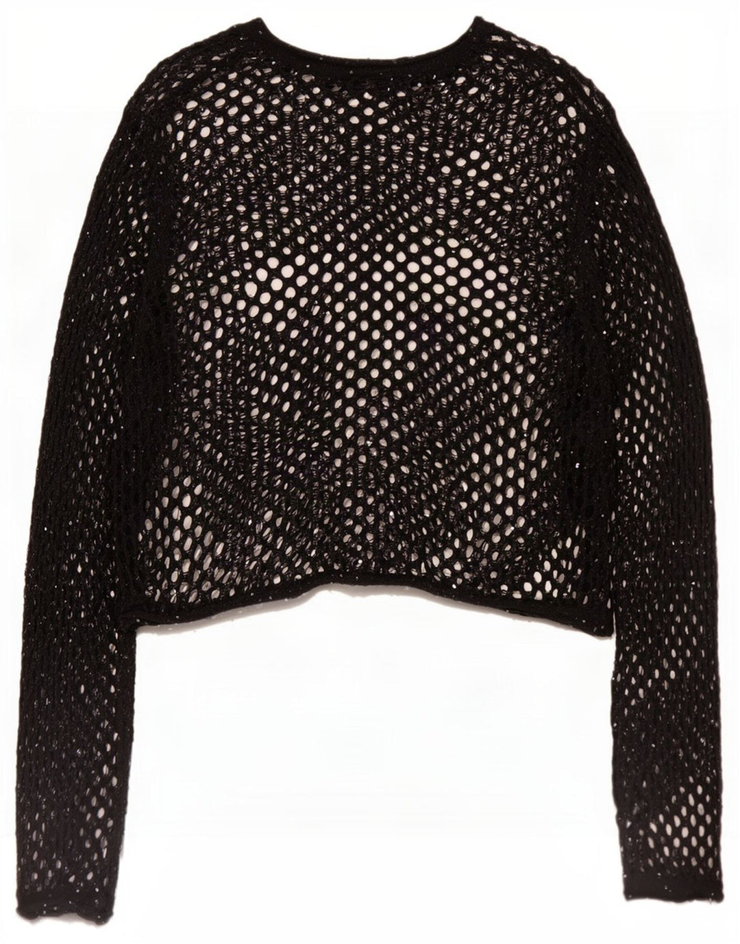 Zara Womens Oversized Long Sleeve Crochet See Through Top UK 10 Small Black