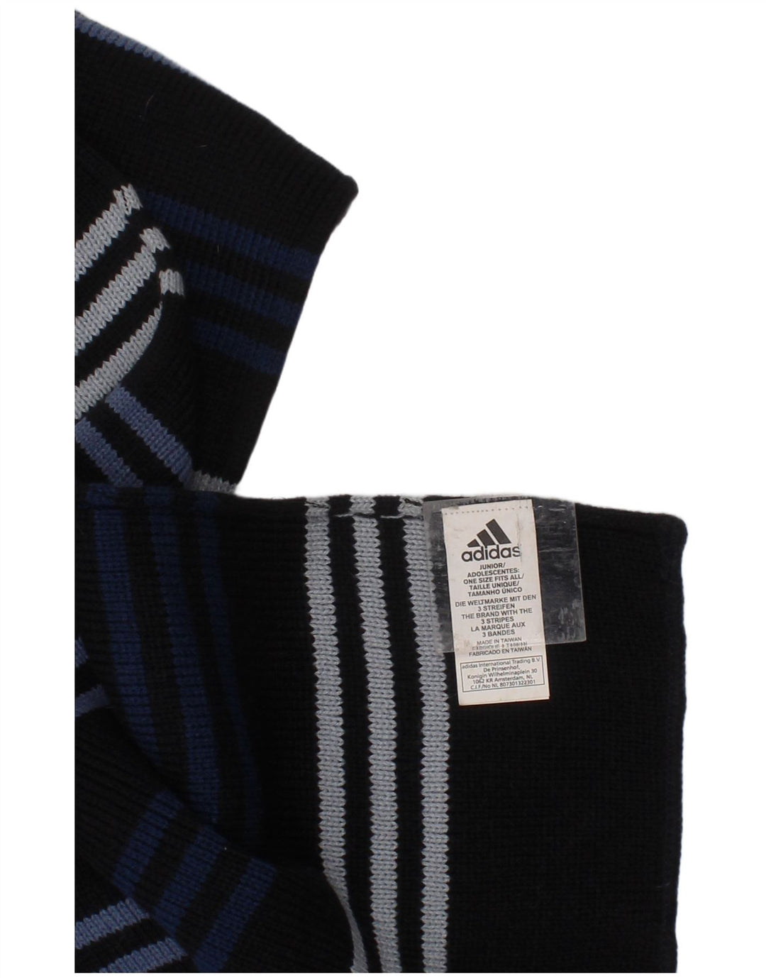 ADIDAS Boys Rectangle Scarf One Size Black Striped Acrylic