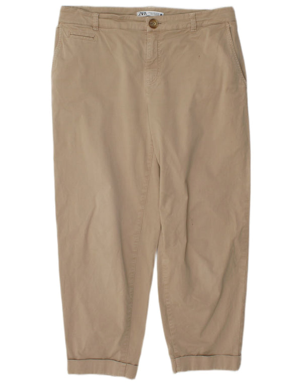 Zara Womens Tapered Cropped Trousers EU 40 Medium W30 L25 Beige