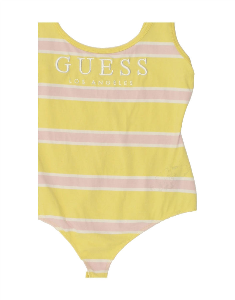 GUESS Womens Graphic Swimwear UK 8 Small Yellow Striped | Vintage Guess | Thrift | Second-Hand Guess | Used Clothing | Messina Hembry 