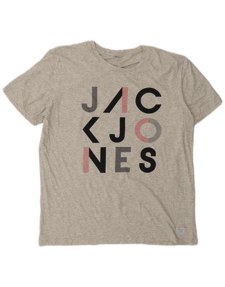 Jack & Jones Mens Graphic T-Shirt Top 2XL Grey Cotton