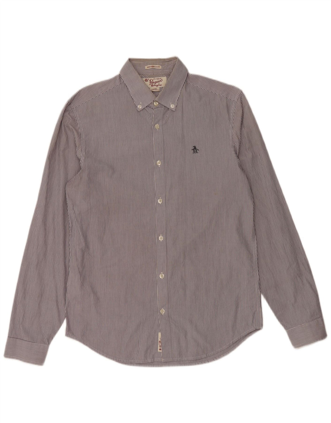 PENGUIN Mens Heritage Slim Fit Shirt Small Navy Blue Pinstripe Cotton