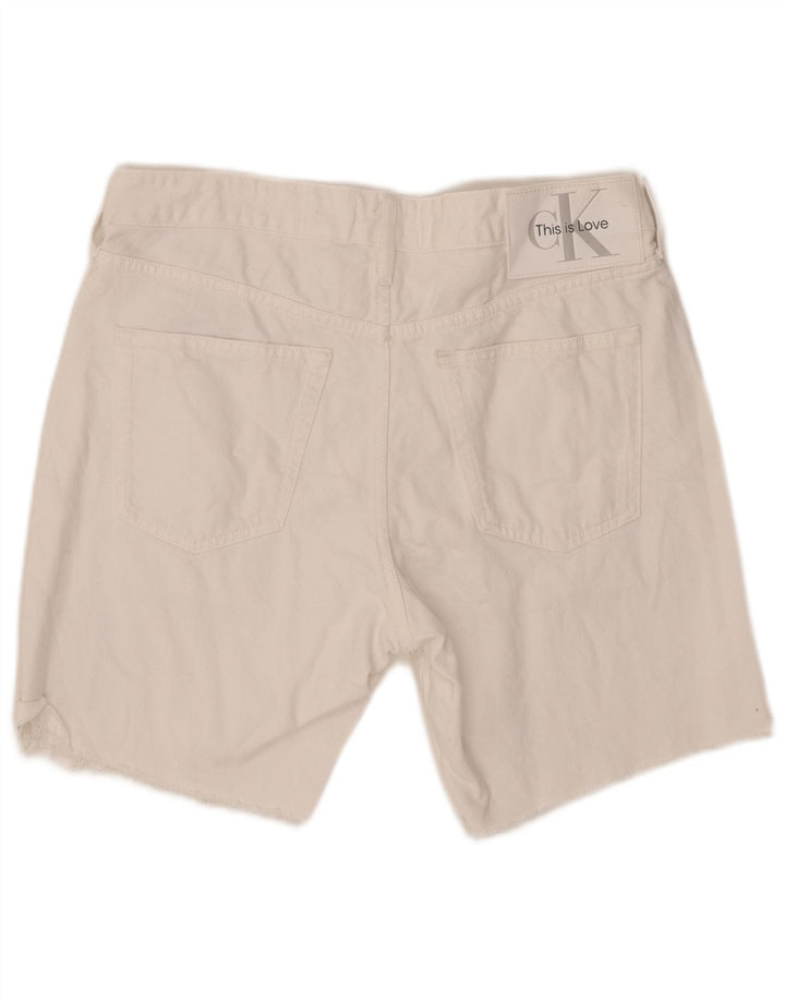 CALVIN KLEIN Mens Graphic Denim Shorts W31 Medium White Cotton