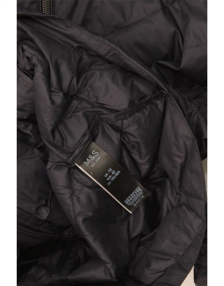 Marks & Spencer Womens Hooded Padded Jacket UK 14 Large Black Polyamide
