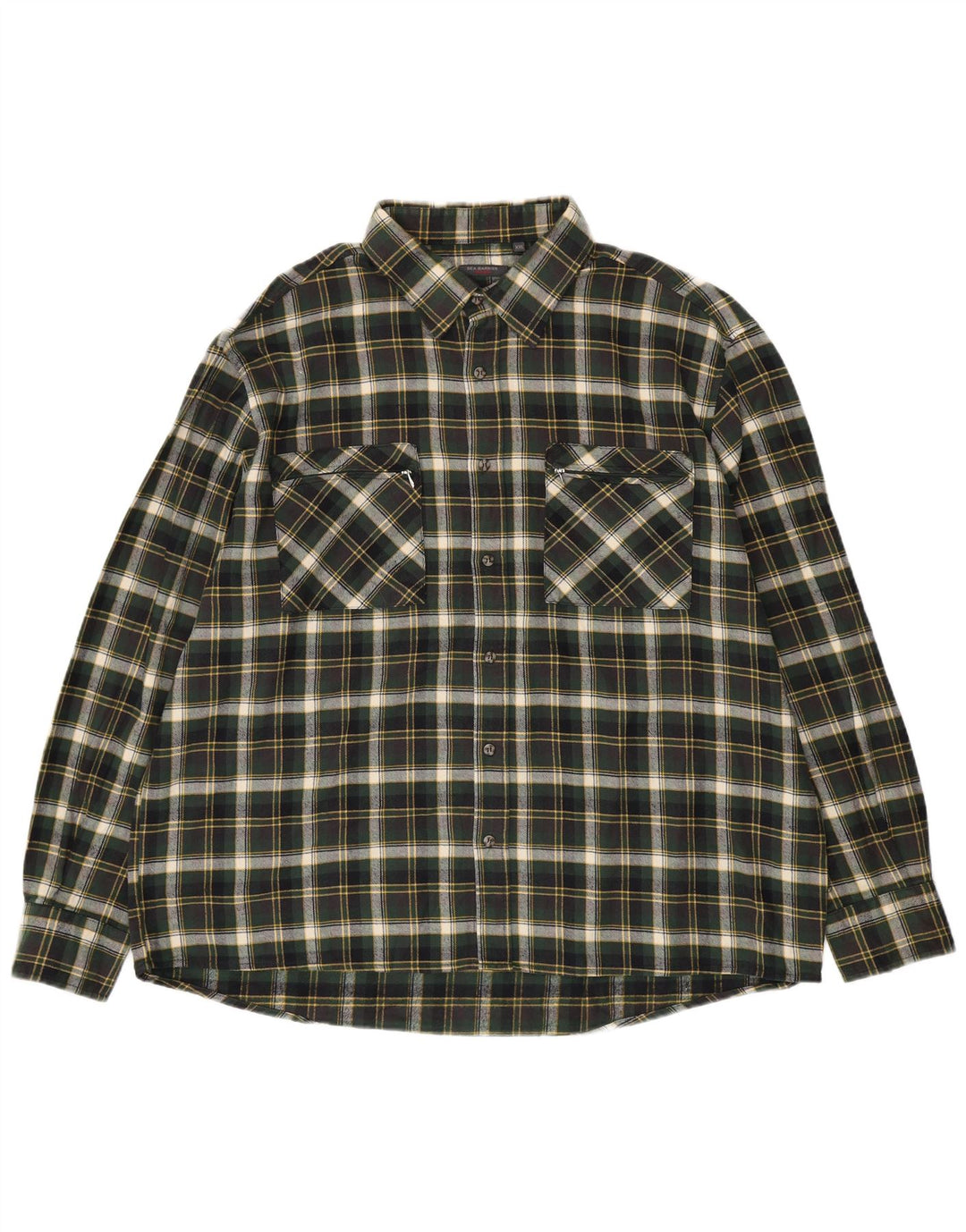 SEA BARRIER Mens Checked  Flannel Shirt 2XL Green Check Cotton