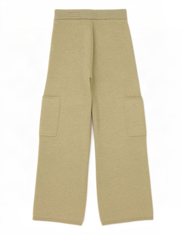 Zara Girls Wide Leg Knit Cargo Trousers 13-14 Years W26 L25 Khaki Polyester