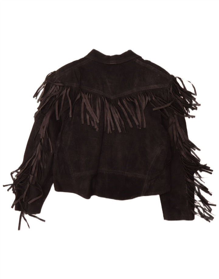 Vintage Womens Suede Jacket IT 50 XL Black Leather Cowboy