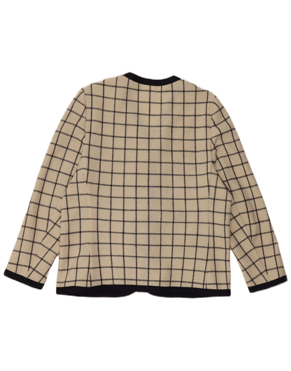 Liola Womens Knit 4 Button Blazer Jacket UK 14 lARGE Beige Check Wool