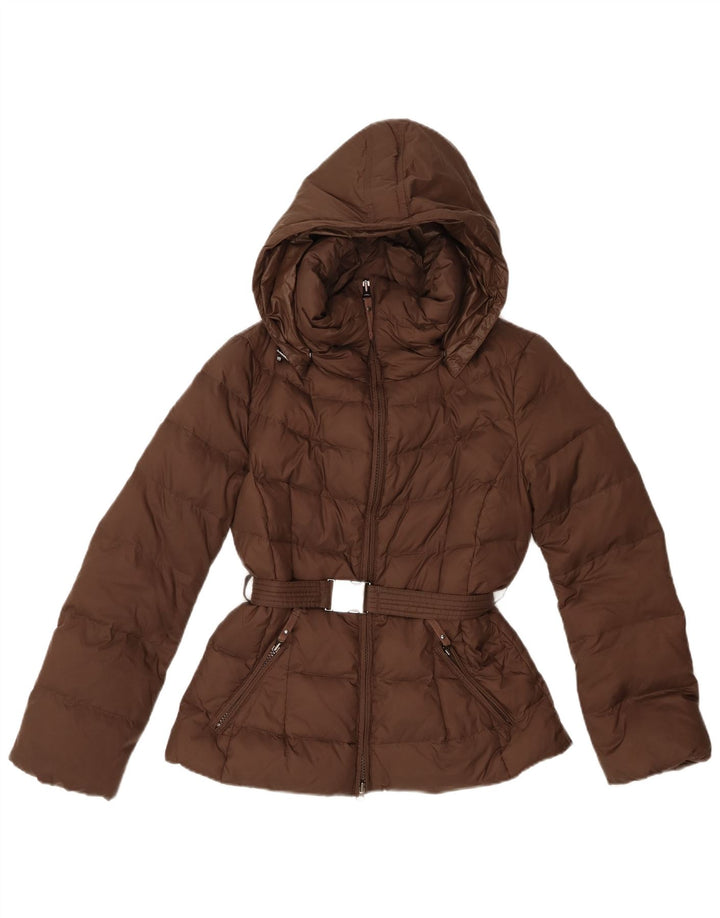 BENETTON Womens Hooded Padded Jacket IT 44 Medium Brown Polyamide