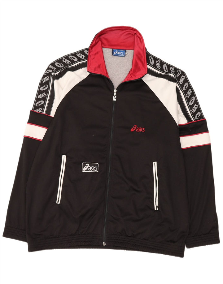 ASICS Mens Graphic Tracksuit Top Jacket IT 56 XL Black Colourblock
