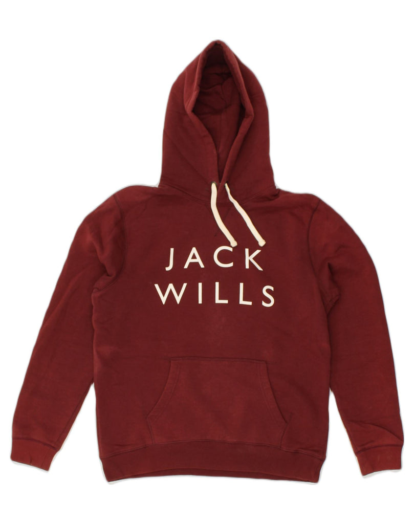 JACK WILLS Mens Graphic Hoodie Jumper Medium Burgundy Cotton | Vintage Jack Wills | Thrift | Second-Hand Jack Wills | Used Clothing | Messina Hembry 