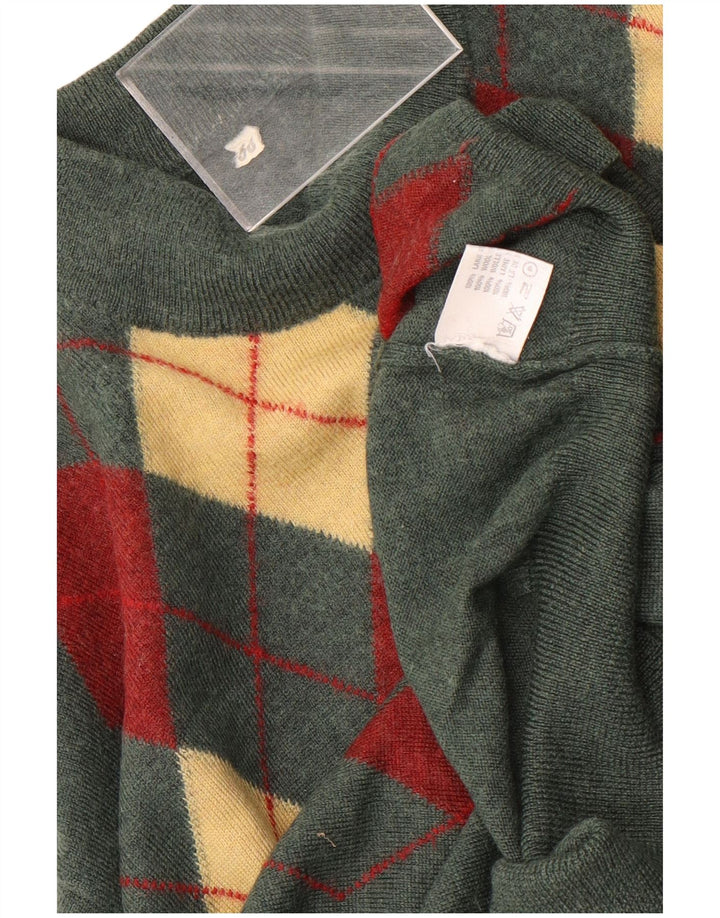 Vintage Mens Turtle Neck Jumper Sweater IT 50 Medium Green Argyle/Diamond
