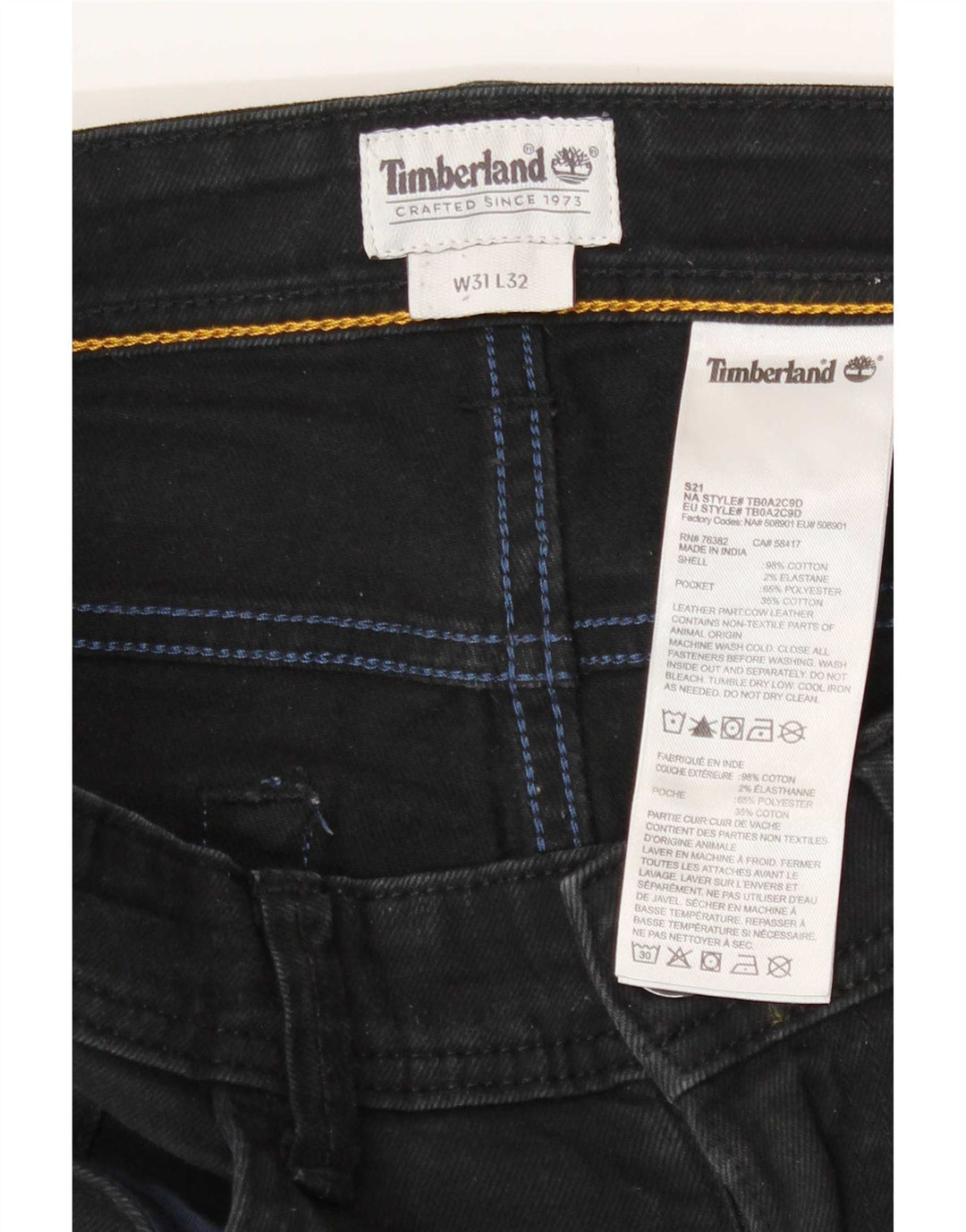 Timberland Mens Slim Jeans W31 L27 Black Cotton