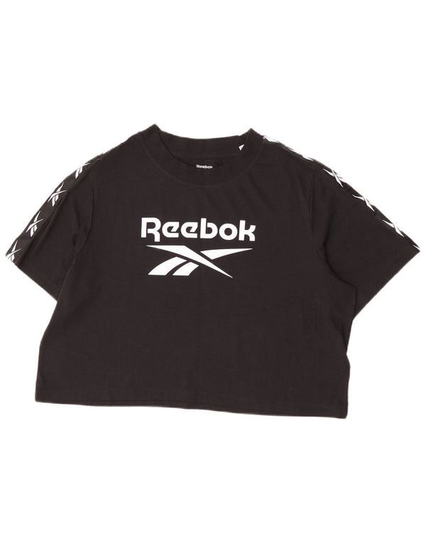 Reebok Womens Crop Graphic T-Shirt Top UK 20/22 XL Black Cotton