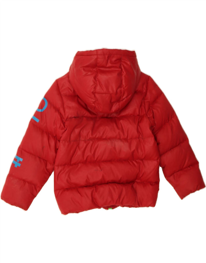 BENETTON Boys Graphic Hooded Padded Jacket 6-7 Years Small Red Polyester Vintage Benetton and Second-Hand Benetton from Messina Hembry 