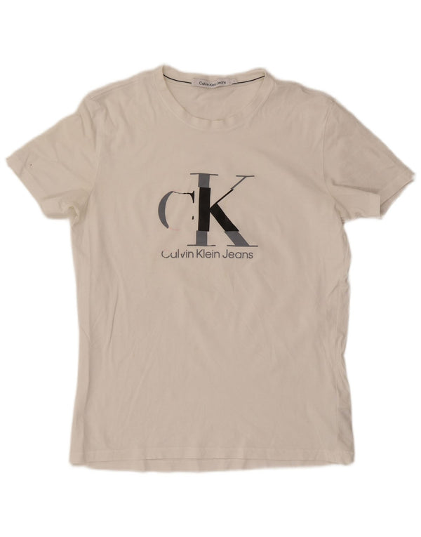 Calvin Klein Jeans Mens Graphic T-Shirt Top Large White Cotton
