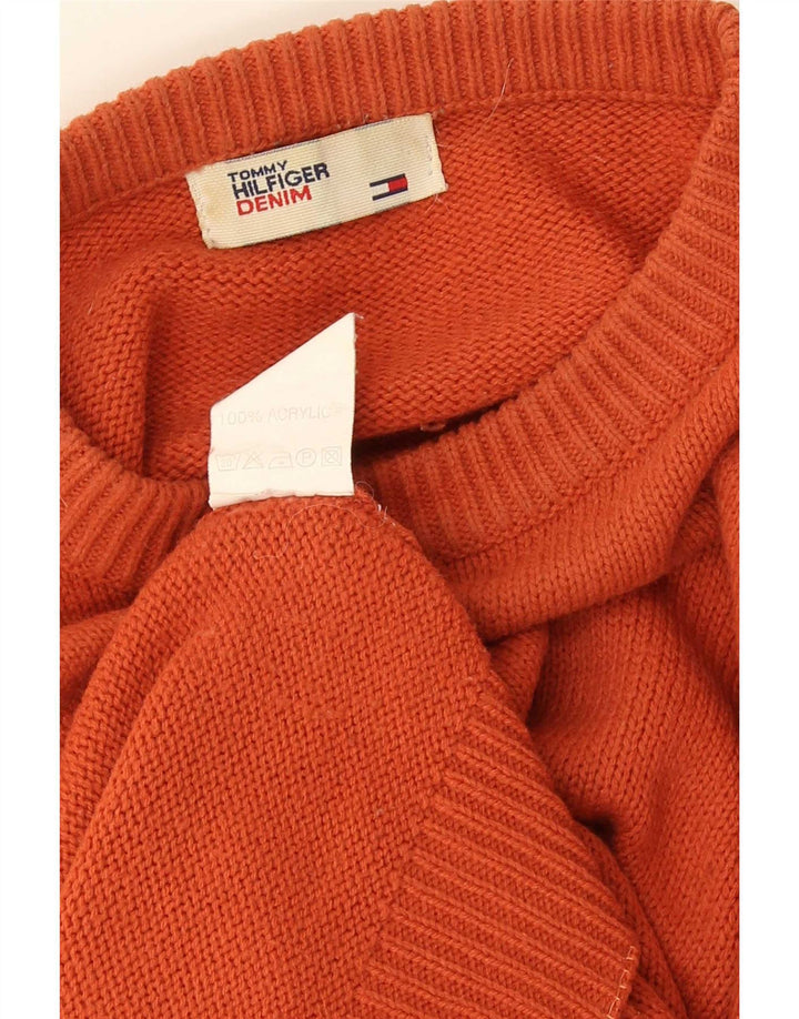 Tommy Hilfiger Mens Crew Neck Jumper Sweater Large Orange Acrylic