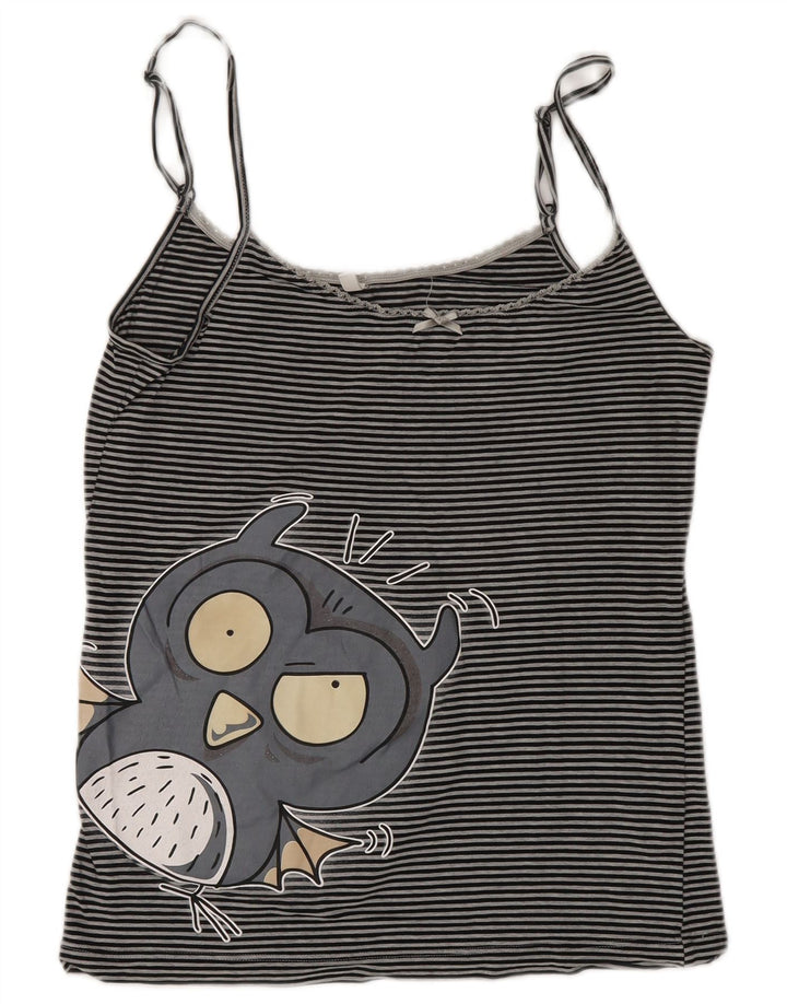 Benetton Womens Graphic Crop Cami Top UK 10 Small Grey Striped