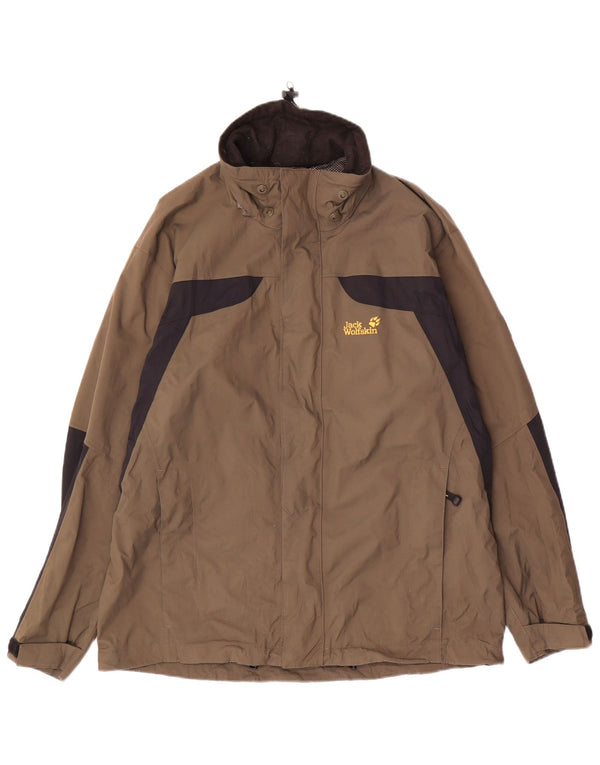JACK WOLFSKIN Mens Rain Jacket UK 36/38 Medium Brown Colourblock Polyamide