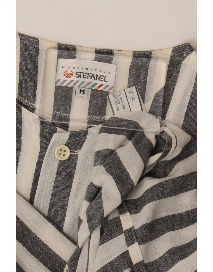 Stefanel Mens Short Sleeve Shirt Medium White Striped Cotton