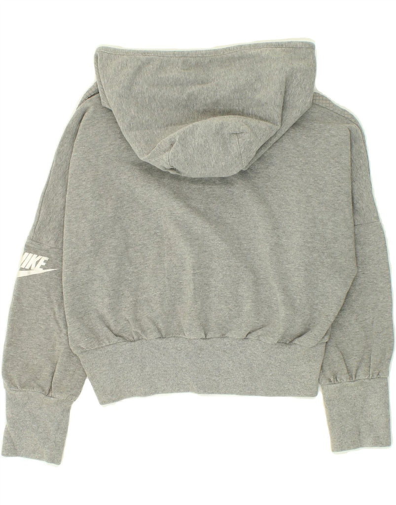 NIKE Girls Graphic Crop Hoodie Jumper 10-11 Years Medium Grey Geometric | Vintage Nike | Thrift | Second-Hand Nike | Used Clothing | Messina Hembry 