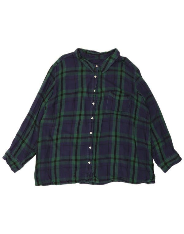 TOMMY HILFIGER Womens Flannel Shirt UK 22 3XL Green Plaid Rayon