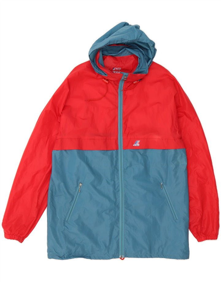 K-WAY Mens Hooded Raincoat UK 40 Large Red Colourblock Polyamide Vintage K-Way and Second-Hand K-Way from Messina Hembry 