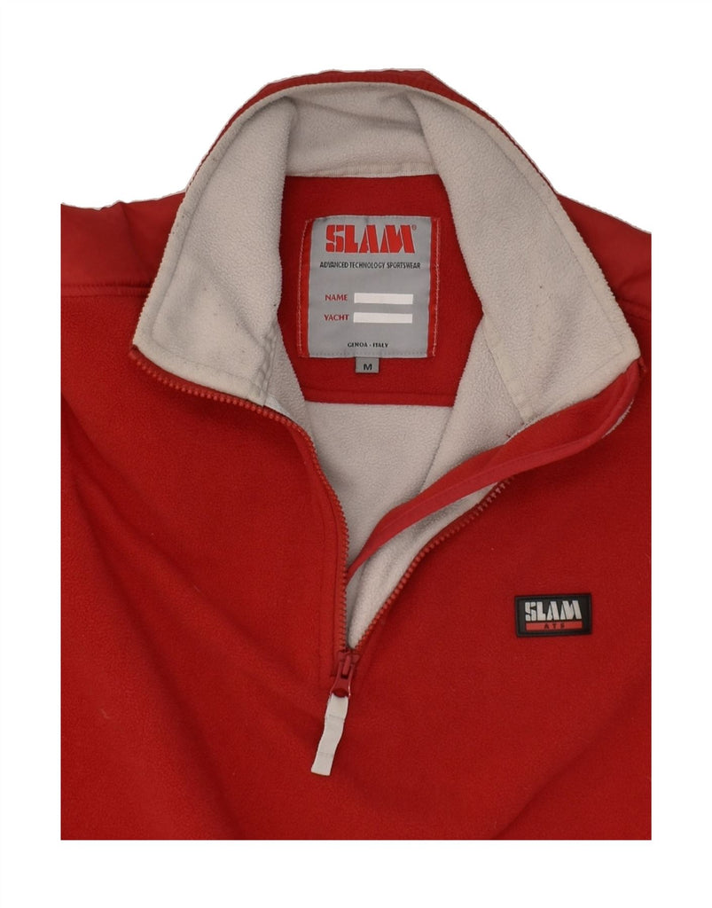 SLAM Mens Zip Neck Fleece Jumper Medium Red Polyester | Vintage Slam | Thrift | Second-Hand Slam | Used Clothing | Messina Hembry 