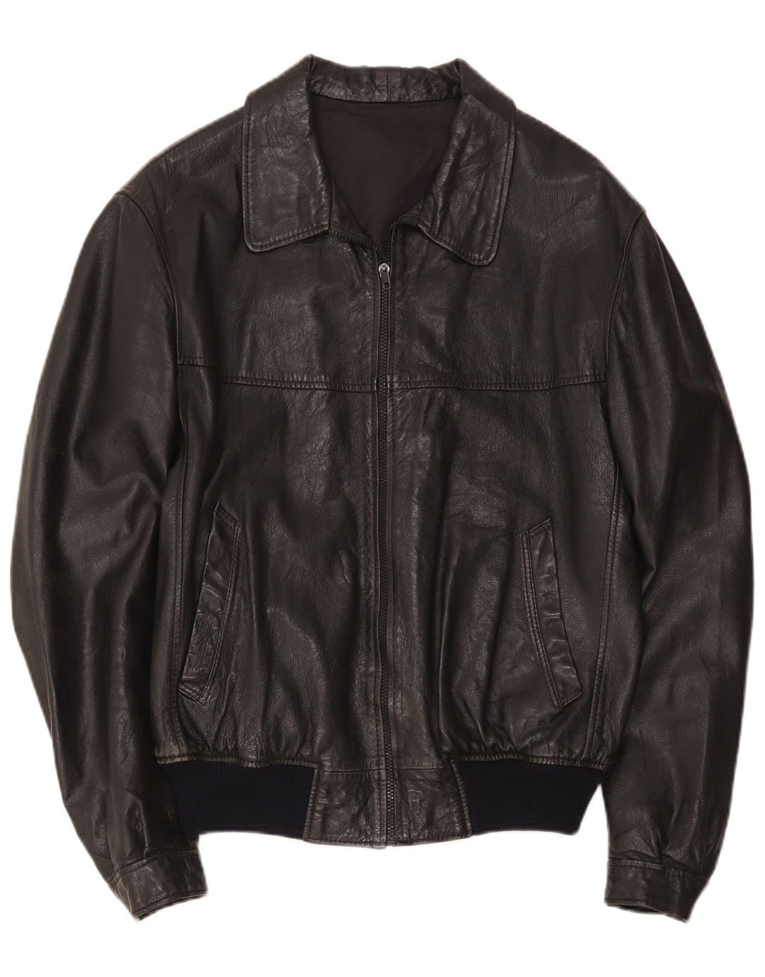 Vintage Mens Leather Jacket IT 48 Medium Black