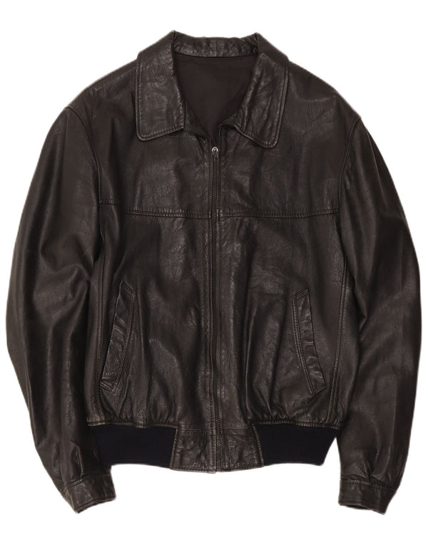 Vintage Mens Leather Jacket IT 48 Medium Black
