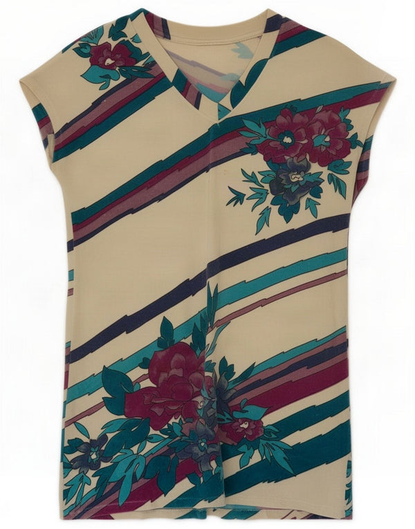 Vintage Womens Blouse Top UK 14 Large Off White Floral