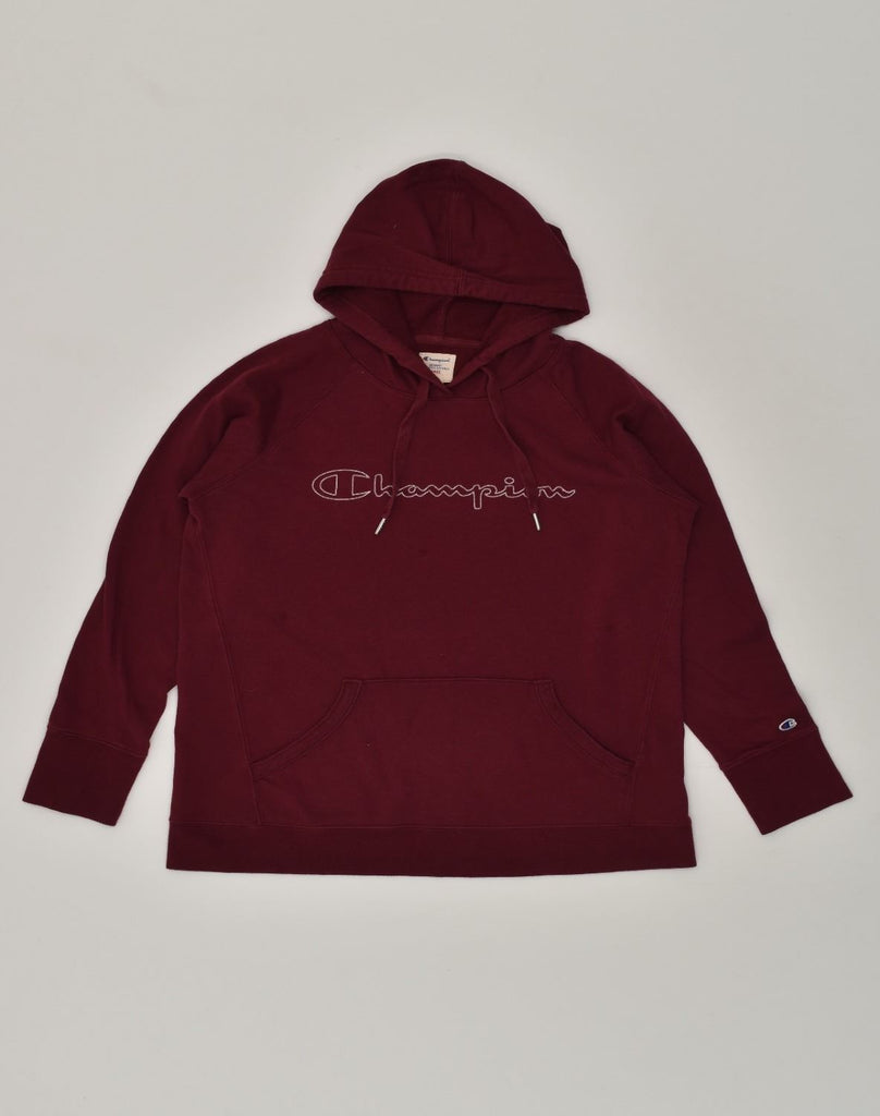 CHAMPION Womens Graphic Hoodie Jumper UK 16 Large Maroon Cotton | Vintage Champion | Thrift | Second-Hand Champion | Used Clothing | Messina Hembry 