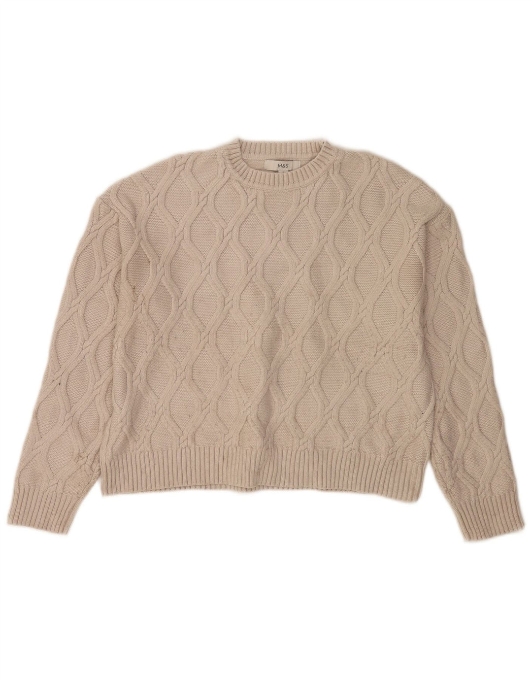 Marks & Spencer Womens Crop Crew Neck Jumper Sweater UK 14 Medium Beige