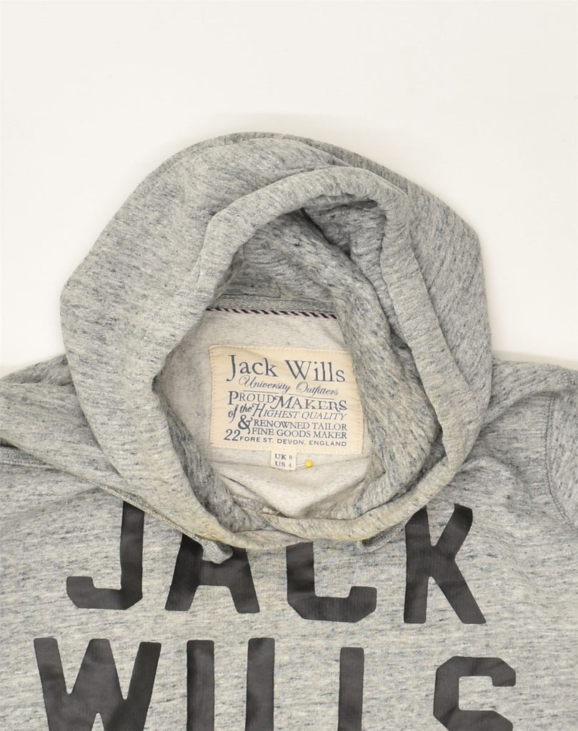 JACK WILLS Womens Graphic Hoodie Jumper UK 8 Small  Grey Cotton | Vintage Jack Wills | Thrift | Second-Hand Jack Wills | Used Clothing | Messina Hembry 