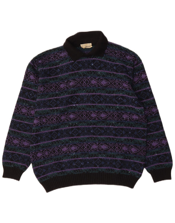 Vintage Mens Polo Neck Jumper Sweater Large Multicoloured Fair Isle Wool