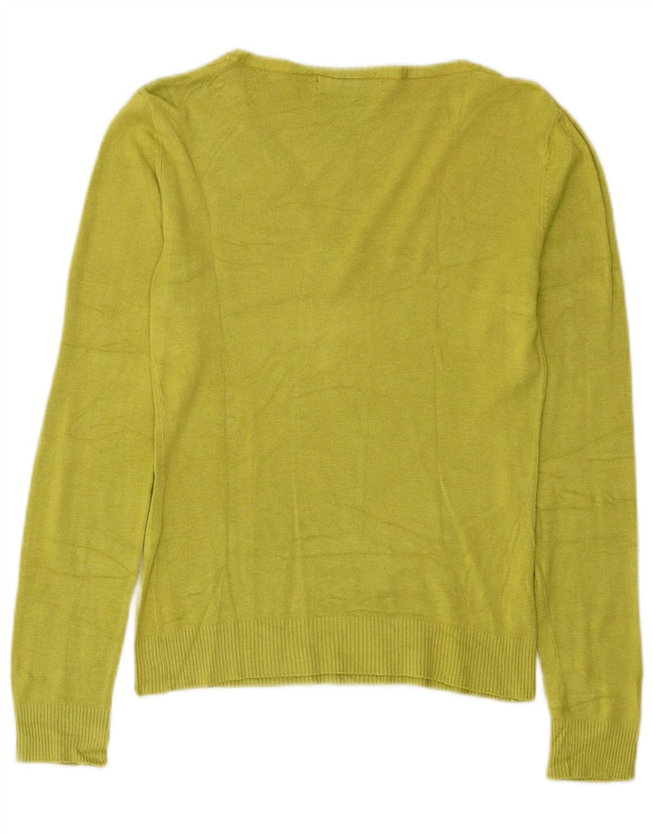Zara Womens V-Neck Jumper Sweater UK 12 Medium Green Rayon