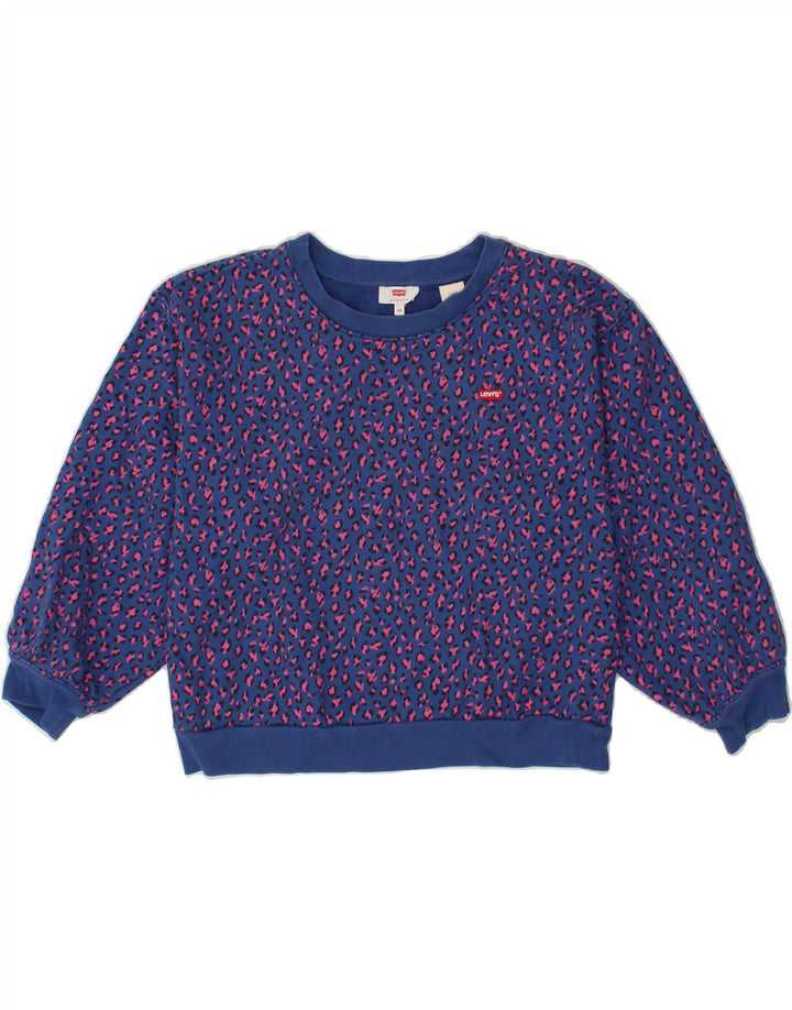 LEVI'S Womens Abstract Pattern Crop Sweatshirt Jumper UK 6 XS Navy Blue Vintage Levi's and Second-Hand Levi's from Messina Hembry 